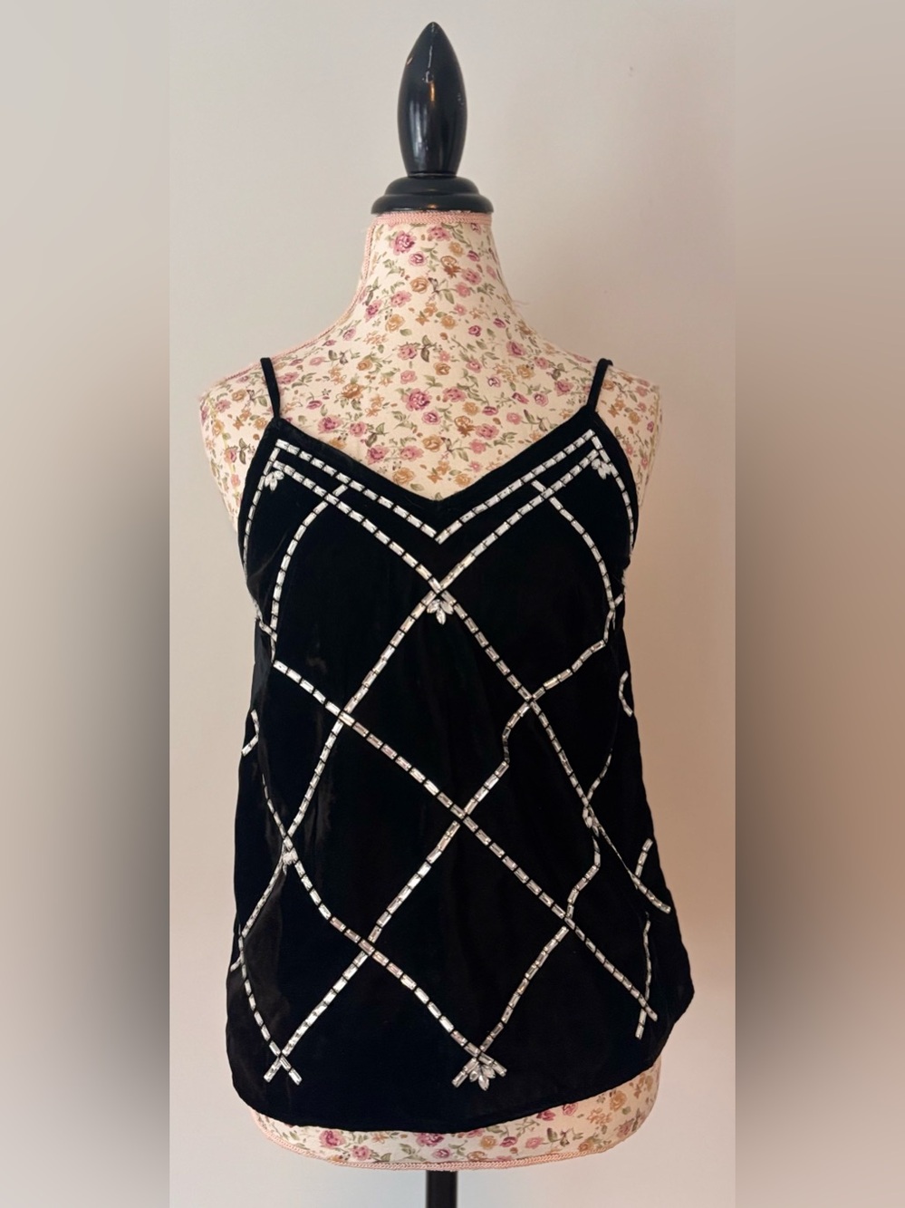 River Island Crystal Embellished Velvet Camisole Size 10 NWT - Picture 3 of 7